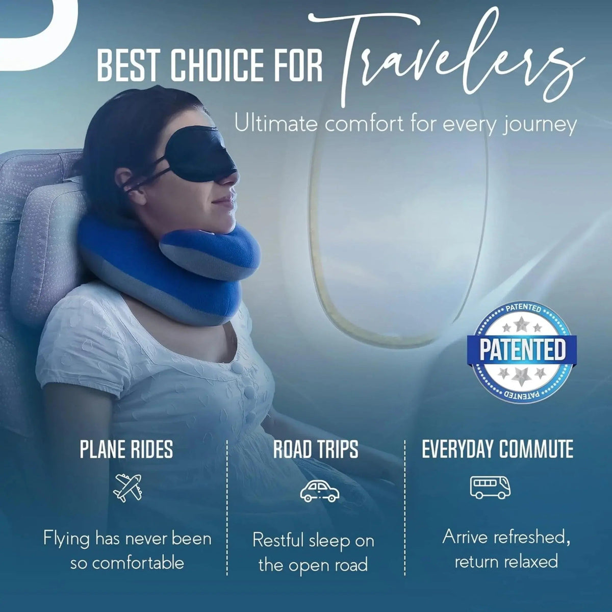 Double-Support Travel Neck Pillow in blue, view 9