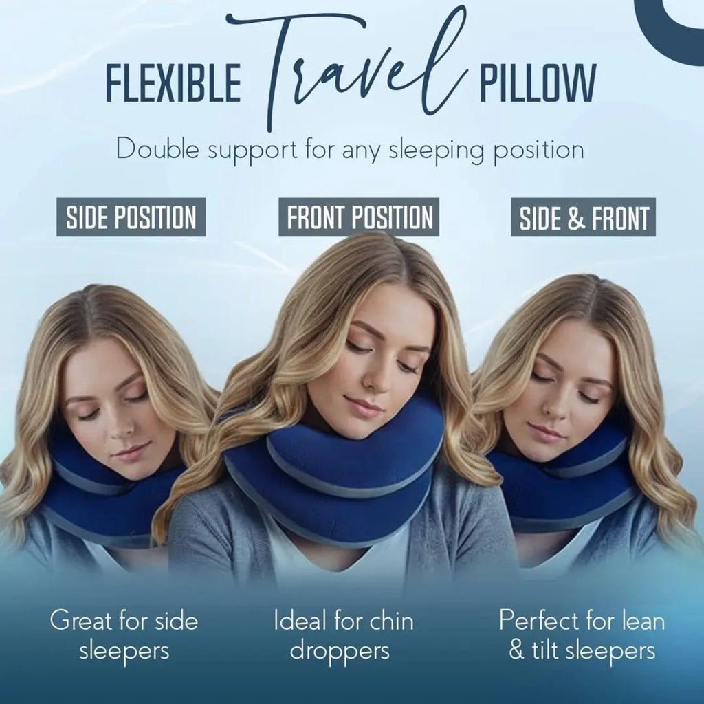 Double-Support Travel Neck Pillow in blue, view 4