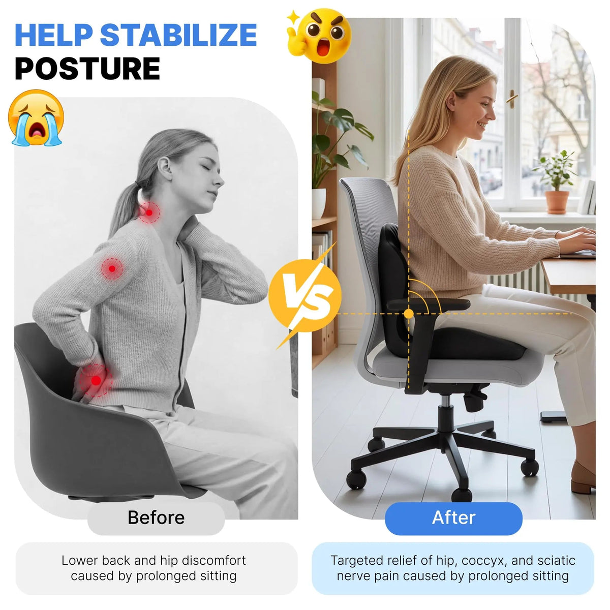 Memory Foam Seat Cushion with Back Support